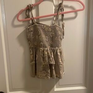 By together tan floral blouse size small